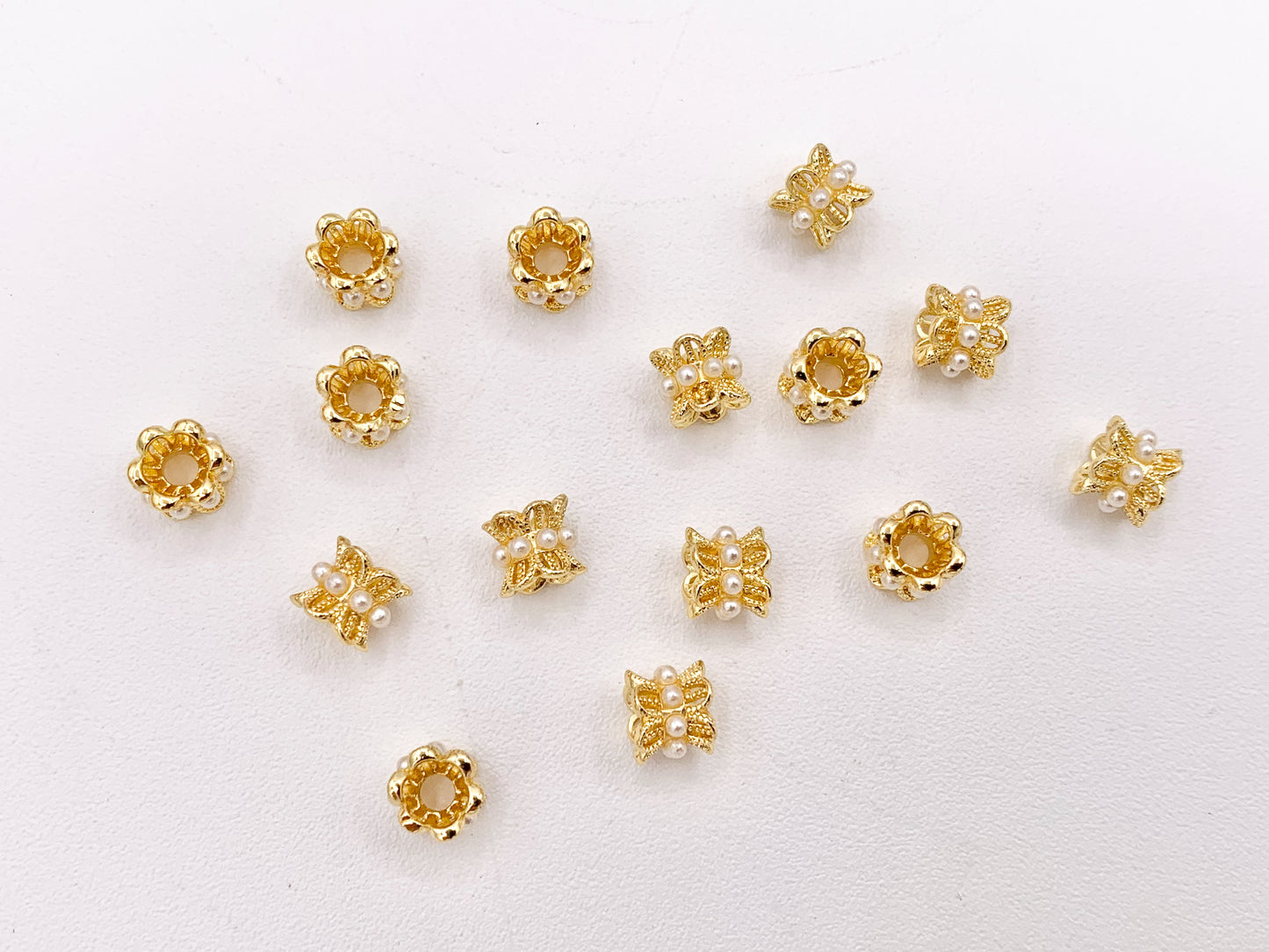 Exquisite Filigree Floral Pearls Spacer Beads | Real Gold 18K Plated Tiny 6mm Spacer Beads Over Brass for Jewelry Making 15PCS