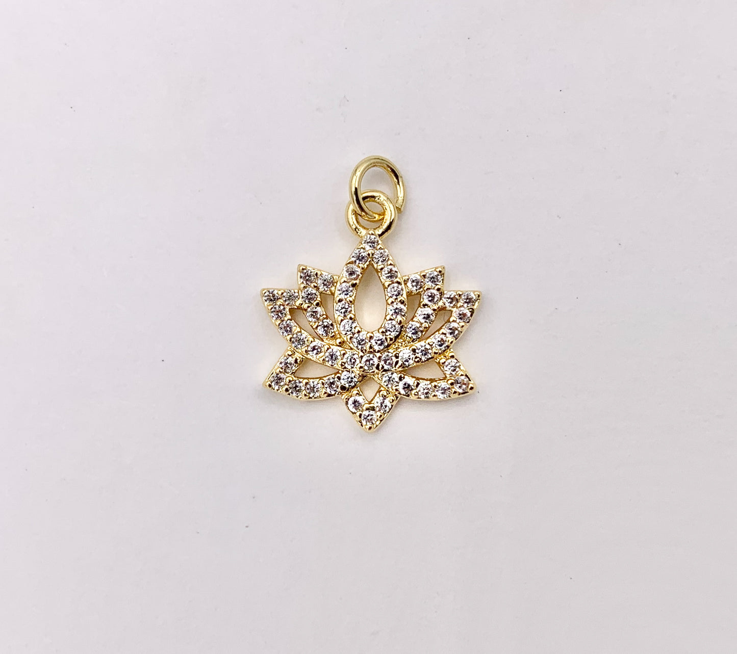 Dainty Filigree Lotus Flower Charms in Real Gold 18K Plated Micro CZ Clear Pave Over Brass 8 PCS