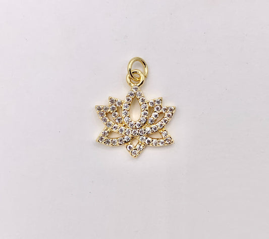 Dainty Filigree Lotus Flower Charms in Real Gold 18K Plated Micro CZ Clear Pave Over Brass 8 PCS