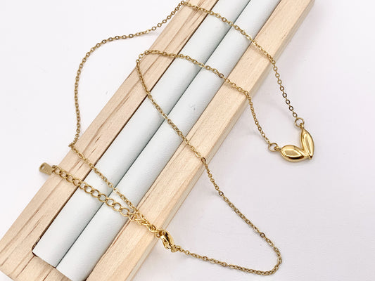 Delicate Heart Necklace Gold Plated Stainless Steel Dainty Flexible Minimalist Finished Necklace 16" with Extension Link 1PC