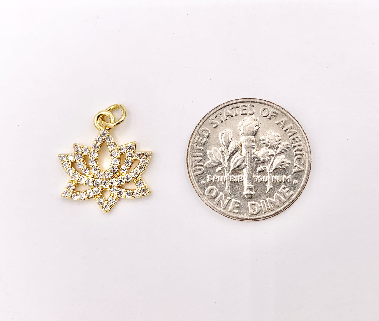 Dainty Filigree Lotus Flower Charms in Real Gold 18K Plated Micro CZ Clear Pave Over Brass 8 PCS