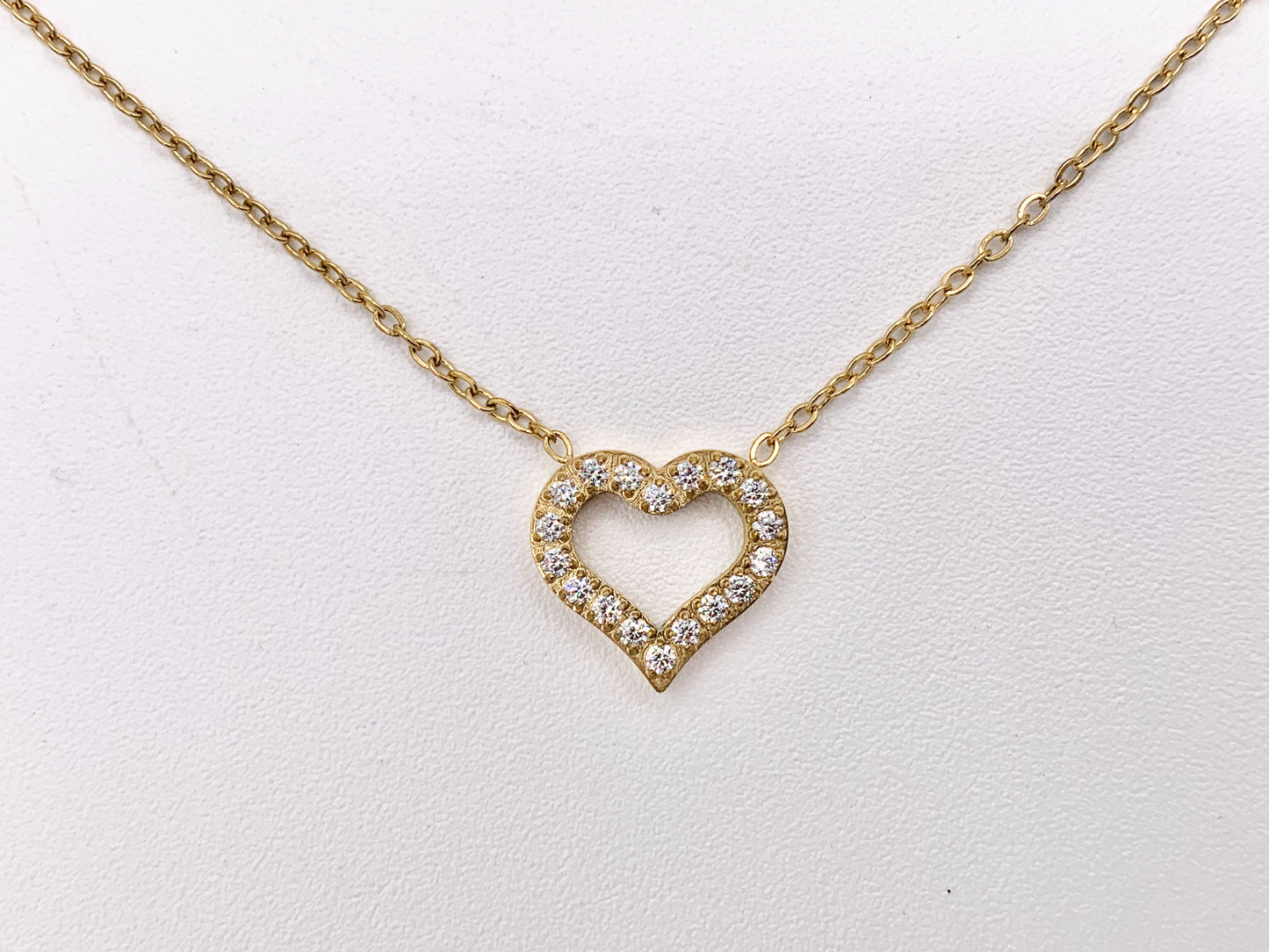 Delicate CZ Pave Heart Necklace Gold Plated Stainless Steel Dainty Flexible Minimalist Finished Necklace 16" with Extension Link 1PC