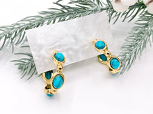 Cargar imagen en el visor de la galería, Stainless Steel Turquoise Howlite Earring Hoops in 18K Gold plated Stainless Steel 3 PAIRS
