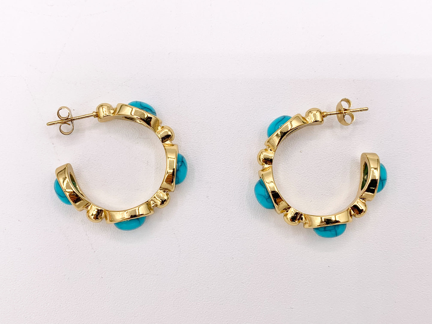 Stainless Steel Turquoise Howlite Earring Hoops in 18K Gold plated Stainless Steel 3 PAIRS