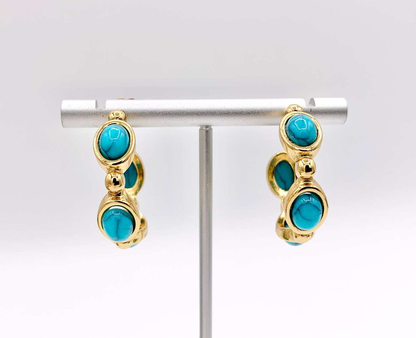 Stainless Steel Turquoise Howlite Earring Hoops in 18K Gold plated Stainless Steel 3 PAIRS