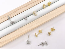 Load image into Gallery viewer, Cute Dainty Cross Studs in CZ Pave 18K Gold/Platinum Plated Over Copper Earrings 5 PAIRS
