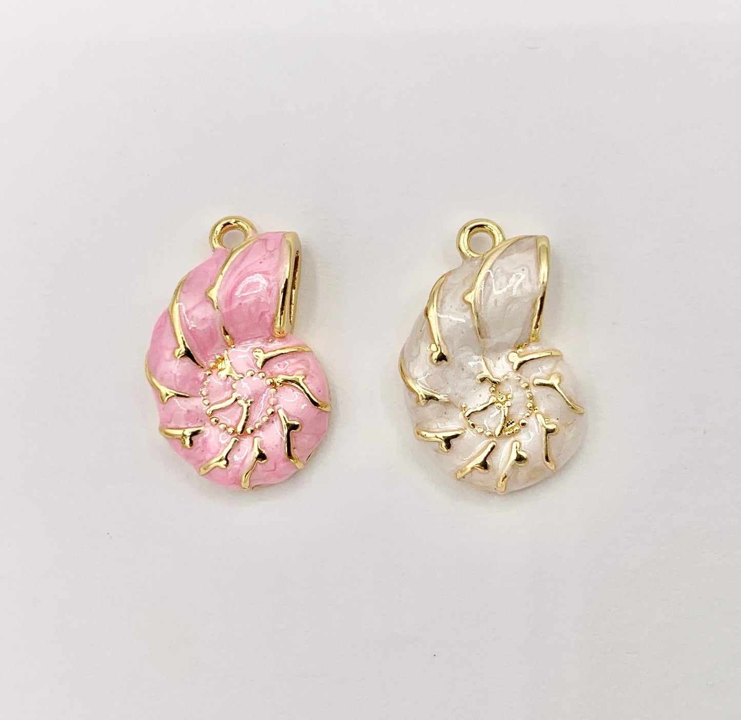 Cute Pink and White Acetate Conch Shell Charms One Sided Pendants Plated in 18K Gold Copper Base 8 PCS