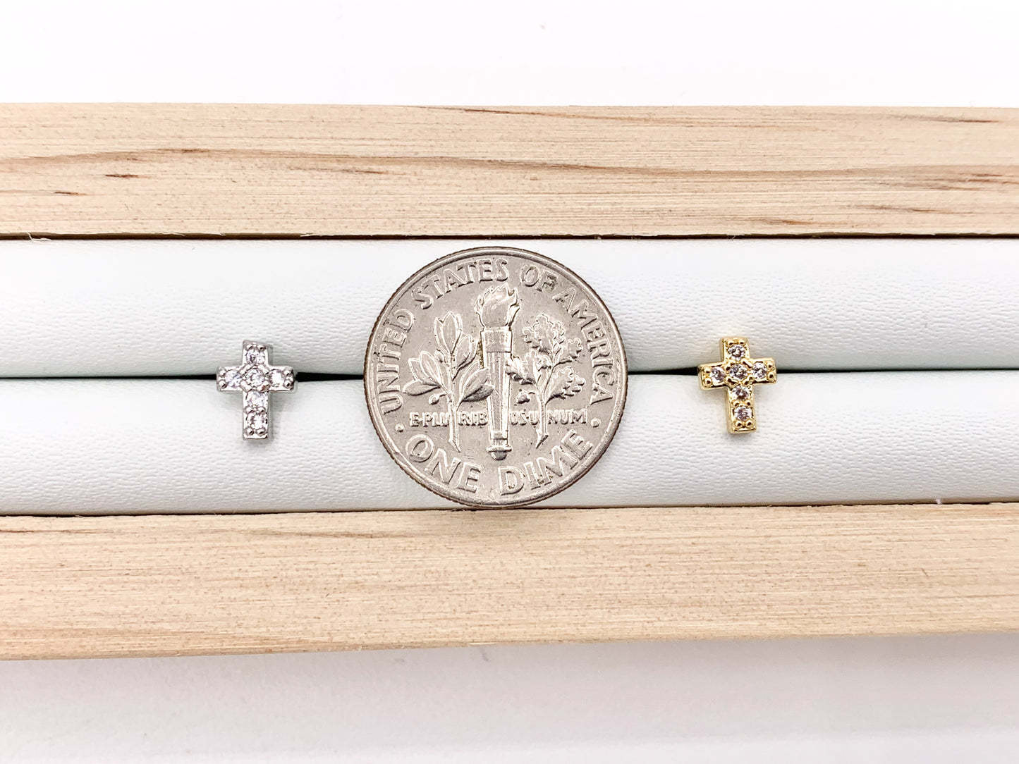 Cute Dainty Cross Studs in CZ Pave 18K Gold/Platinum Plated Over Copper Earrings 5 PAIRS