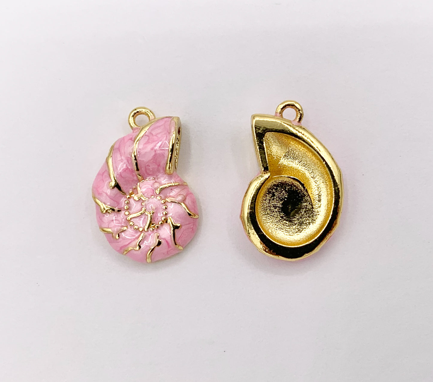 Cute Pink and White Acetate Conch Shell Charms One Sided Pendants Plated in 18K Gold Copper Base 8 PCS