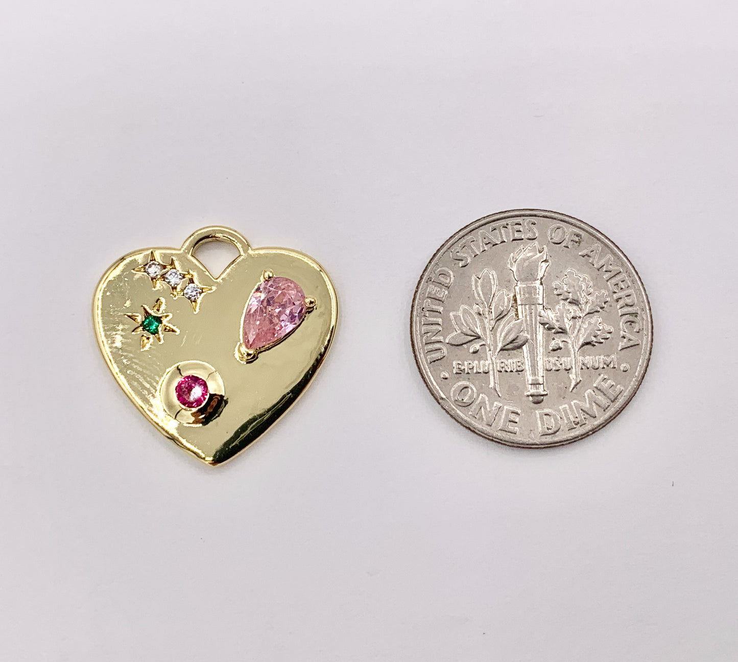 Colorful Rhinestone Heart Charm Pendants in CZ Pave 18K Gold Plated Copper 6 PCS