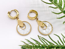 Load image into Gallery viewer, Stainless Steel Shell Circle Earring Huggies in 18K Gold plated Stainless Steel 3 PAIRS
