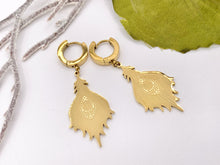 Load image into Gallery viewer, Stainless Steel Peacock Feather Earring Huggies in 18K Gold plated Stainless Steel 3 PAIRS
