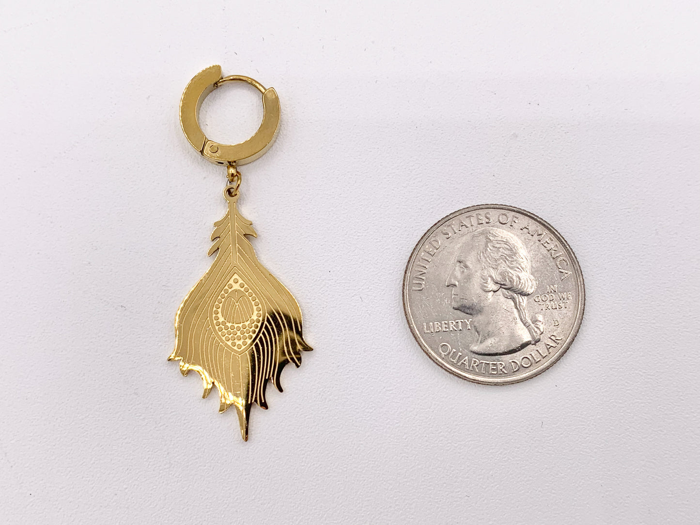 Stainless Steel Peacock Feather Earring Huggies in 18K Gold plated Stainless Steel 3 PAIRS