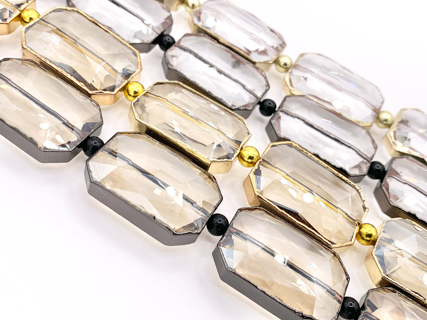 18x26mm Gold/Gunmetal Trimmed Faceted Shiny Dyed Glass Rectangle Crystal Strands Clear and Champagne Around 7" Price For 1 Strand