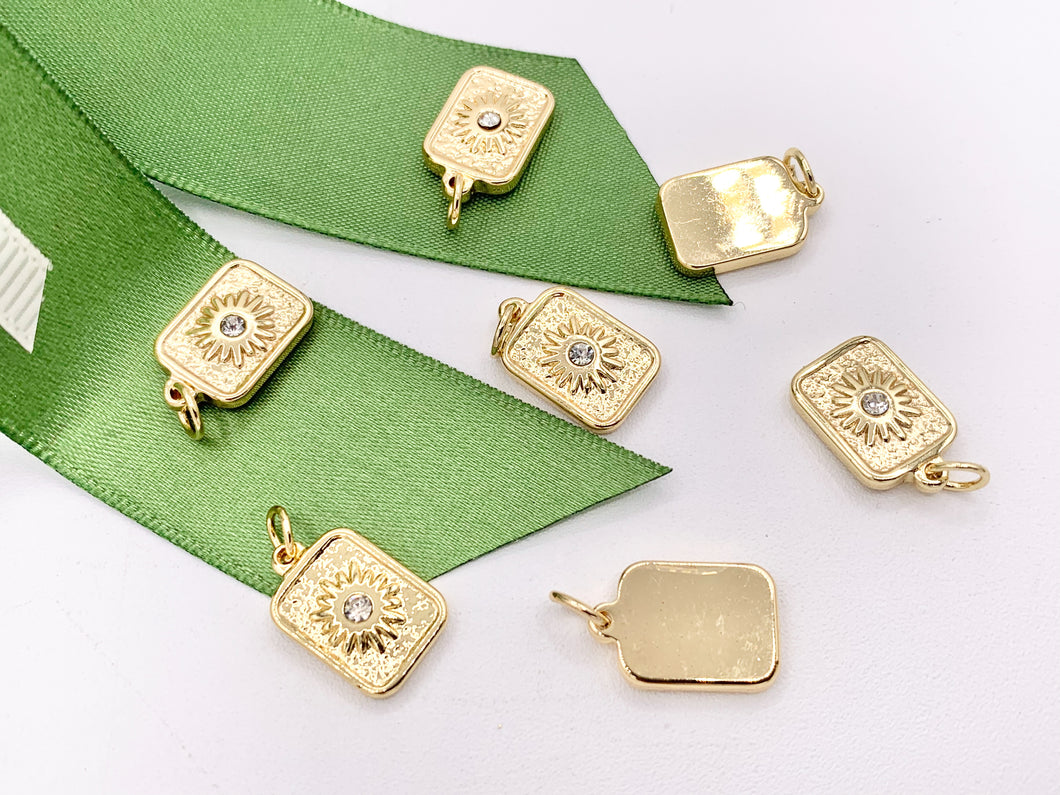 Charming Starburst Rectangle Tag Charms with CZ Pave in 18K Gold plated Stainless Steel 10PCS