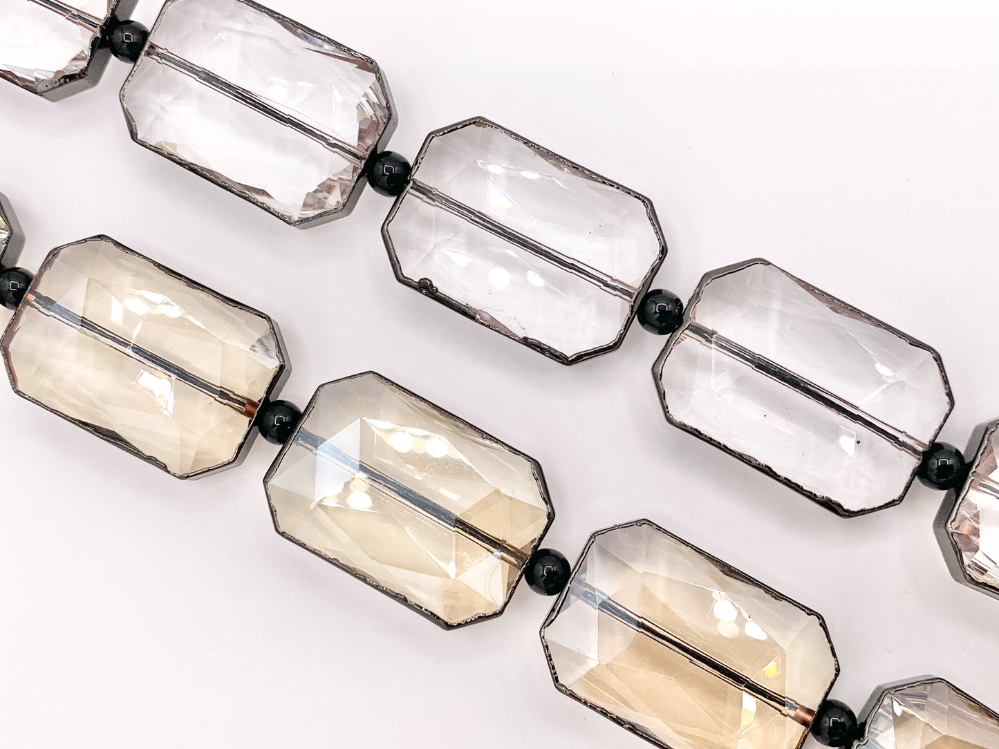 18x26mm Gold/Gunmetal Trimmed Faceted Shiny Dyed Glass Rectangle Crystal Strands Clear and Champagne Around 7" Price For 1 Strand