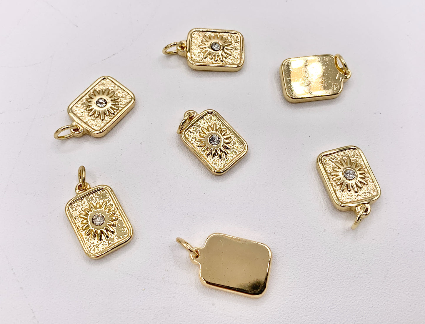 Charming Starburst Rectangle Tag Charms with CZ Pave in 18K Gold plated Stainless Steel 10PCS