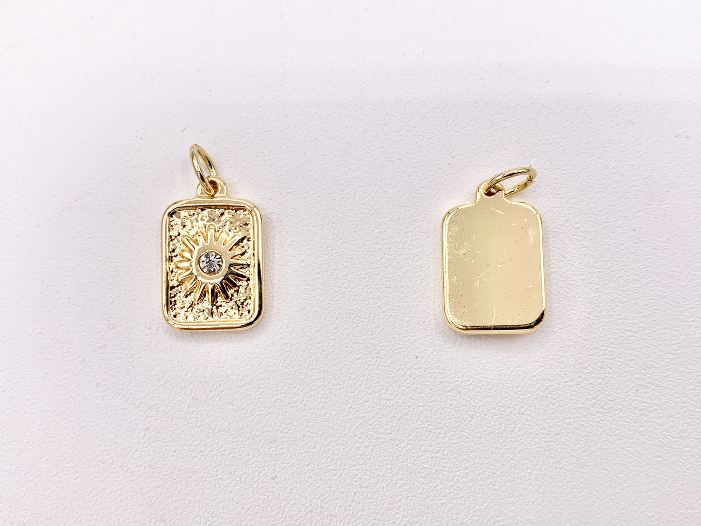 Charming Starburst Rectangle Tag Charms with CZ Pave in 18K Gold plated Stainless Steel 10PCS
