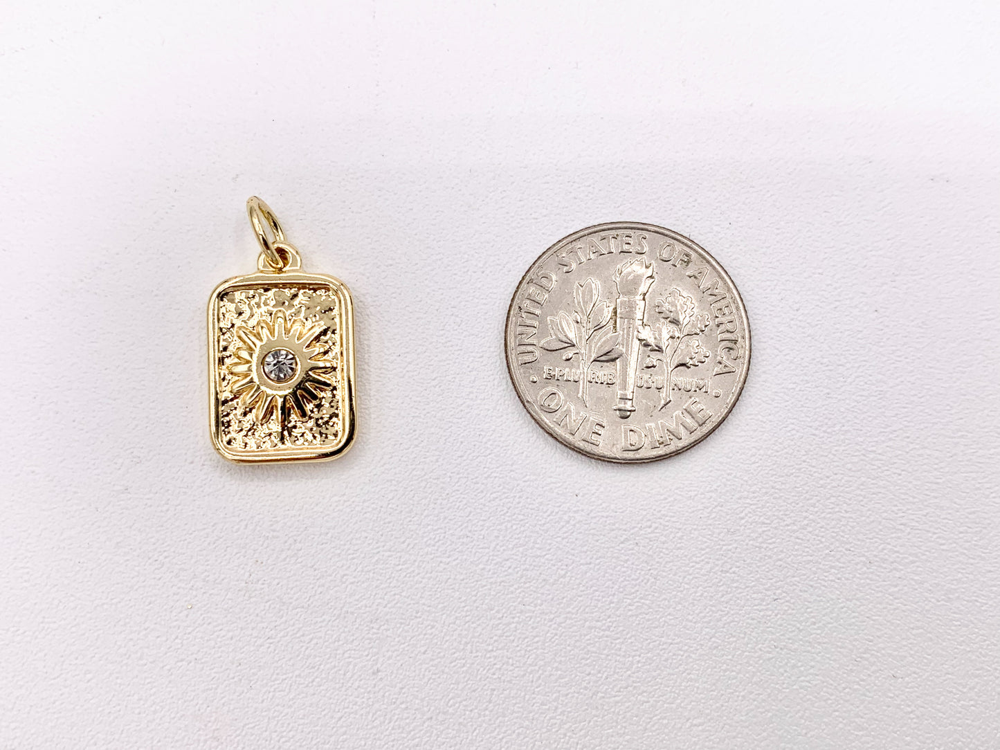 Charming Starburst Rectangle Tag Charms with CZ Pave in 18K Gold plated Stainless Steel 10PCS