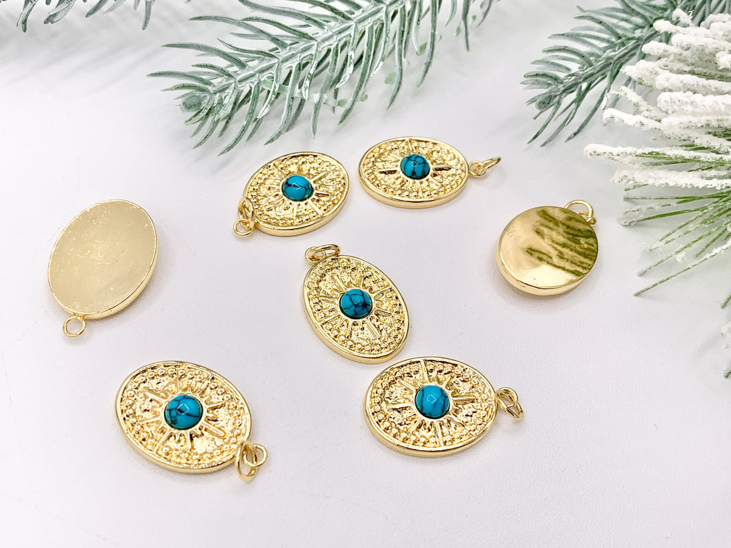 Unique Turquoise Oval Pendants in 18K Gold plated Stainless Steel 8 PCS