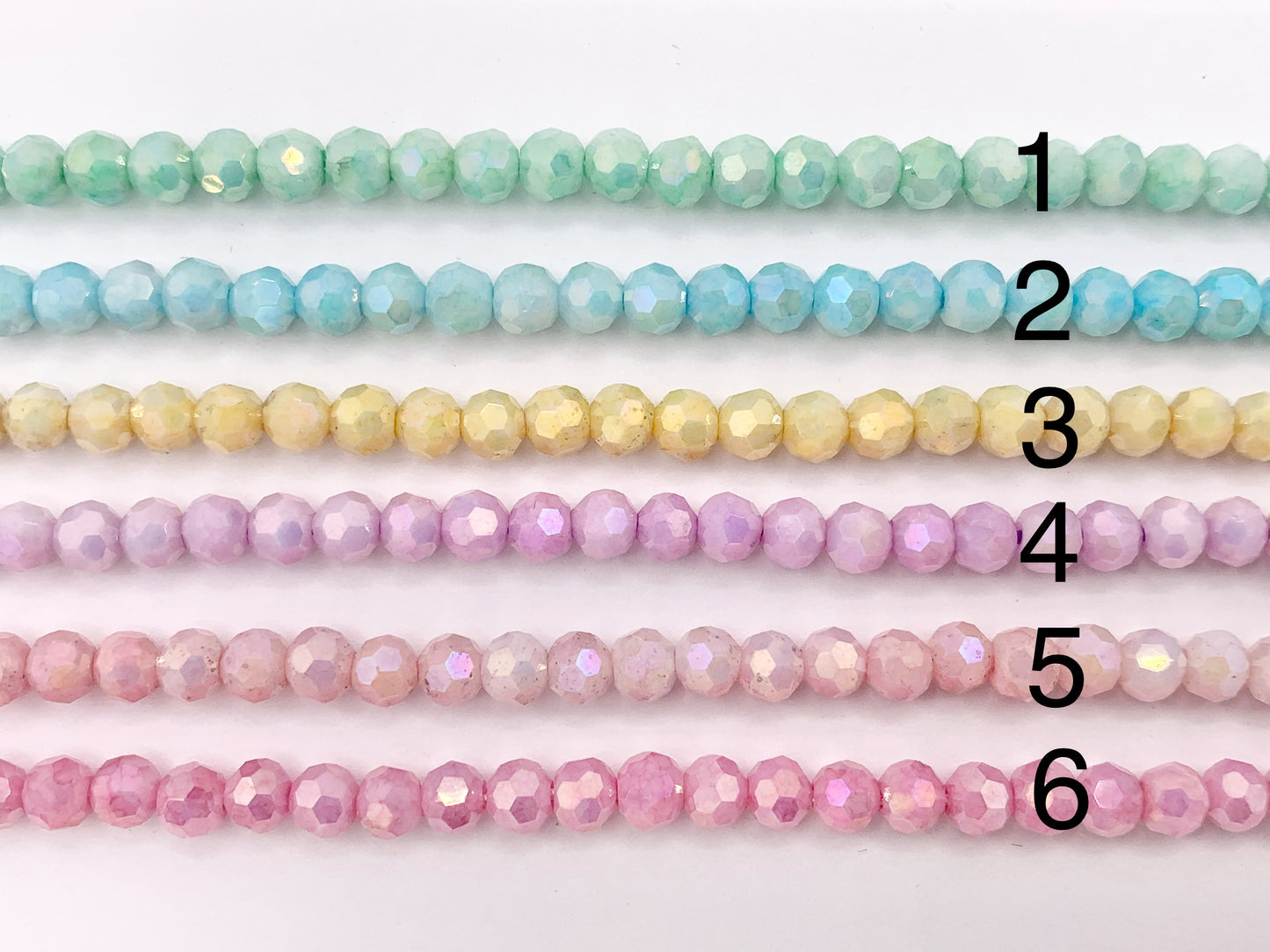 4mm High Quality Opaque Crystal Round Faceted 32 Cut Extra Shiny Crystal Beads 1 Strand 15" Available in 6 Colors
