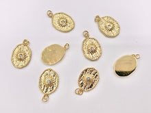 Load image into Gallery viewer, Charming Starburst Oval Charms with CZ Pave in 18K Gold plated Stainless Steel 8 PCS
