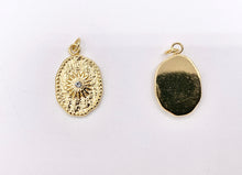 Load image into Gallery viewer, Charming Starburst Oval Charms with CZ Pave in 18K Gold plated Stainless Steel 8 PCS
