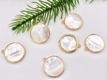 Load image into Gallery viewer, Mother of Pearl Coin Pendant Charm in Real Gold 18K Plated Over Brass 6 PCS
