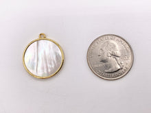 Load image into Gallery viewer, Mother of Pearl Coin Pendant Charm in Real Gold 18K Plated Over Brass 6 PCS
