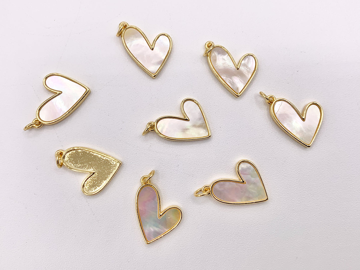 Abstract Mother of Pearl Heart Pendant Charm in Real Gold 18K Plated Over Brass 8 PCS