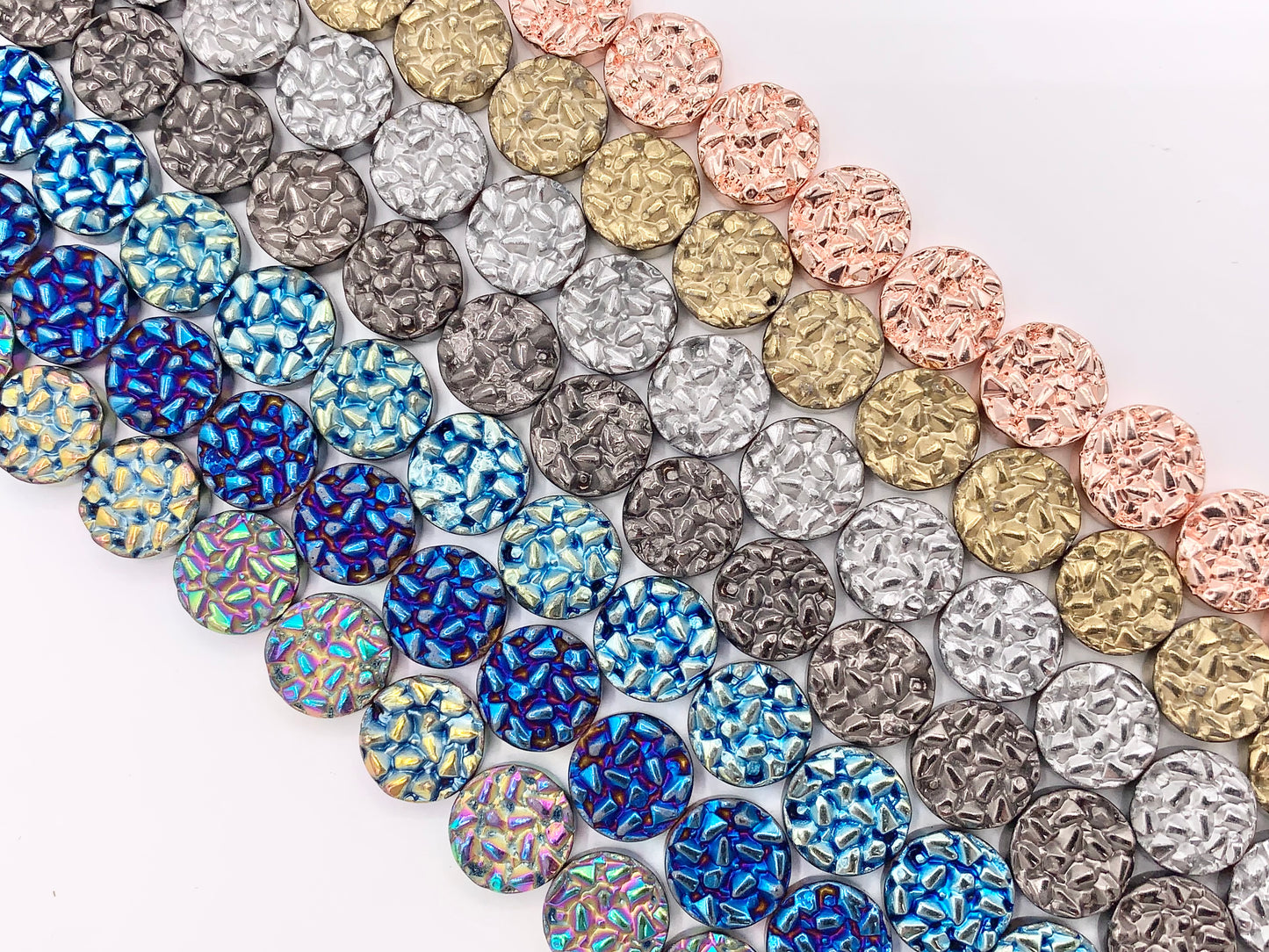 10mm Hematite Hammered Coin Beads Jewelry Making Around 15"-16" Price for 1 Strand