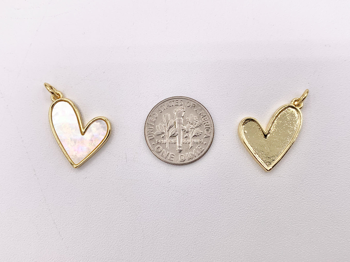 Abstract Mother of Pearl Heart Pendant Charm in Real Gold 18K Plated Over Brass 8 PCS