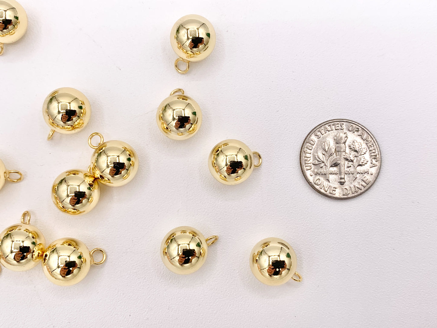 10mm Gold Round Ball Charms in Real 18K Gold Plated Over Brass 15 PCS