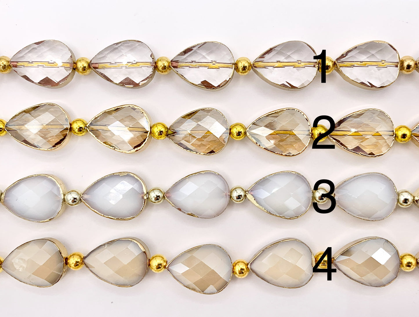 13x18mm Gold Trimmed Faceted Shiny Dyed Glass Teardrop Crystal Strands Around 8"