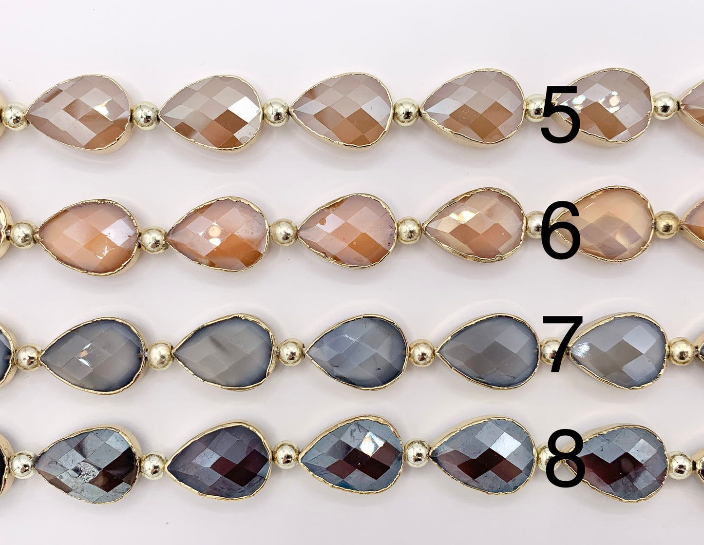 13x18mm Gold Trimmed Faceted Shiny Dyed Glass Teardrop Crystal Strands Around 8"