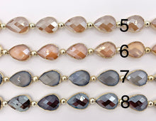 Cargar imagen en el visor de la galería, 13x18mm Gold Trimmed Faceted Shiny Dyed Glass Teardrop Crystal Strands Around 8&quot;
