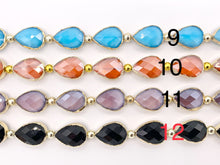 Cargar imagen en el visor de la galería, 13x18mm Gold Trimmed Faceted Shiny Dyed Glass Teardrop Crystal Strands Around 8&quot;
