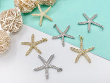 Cargar imagen en el visor de la galería, Large CZ Pave Cute Starfish Charms Pendants Plated in 18K Gold/Platinum Copper Base 5PCS
