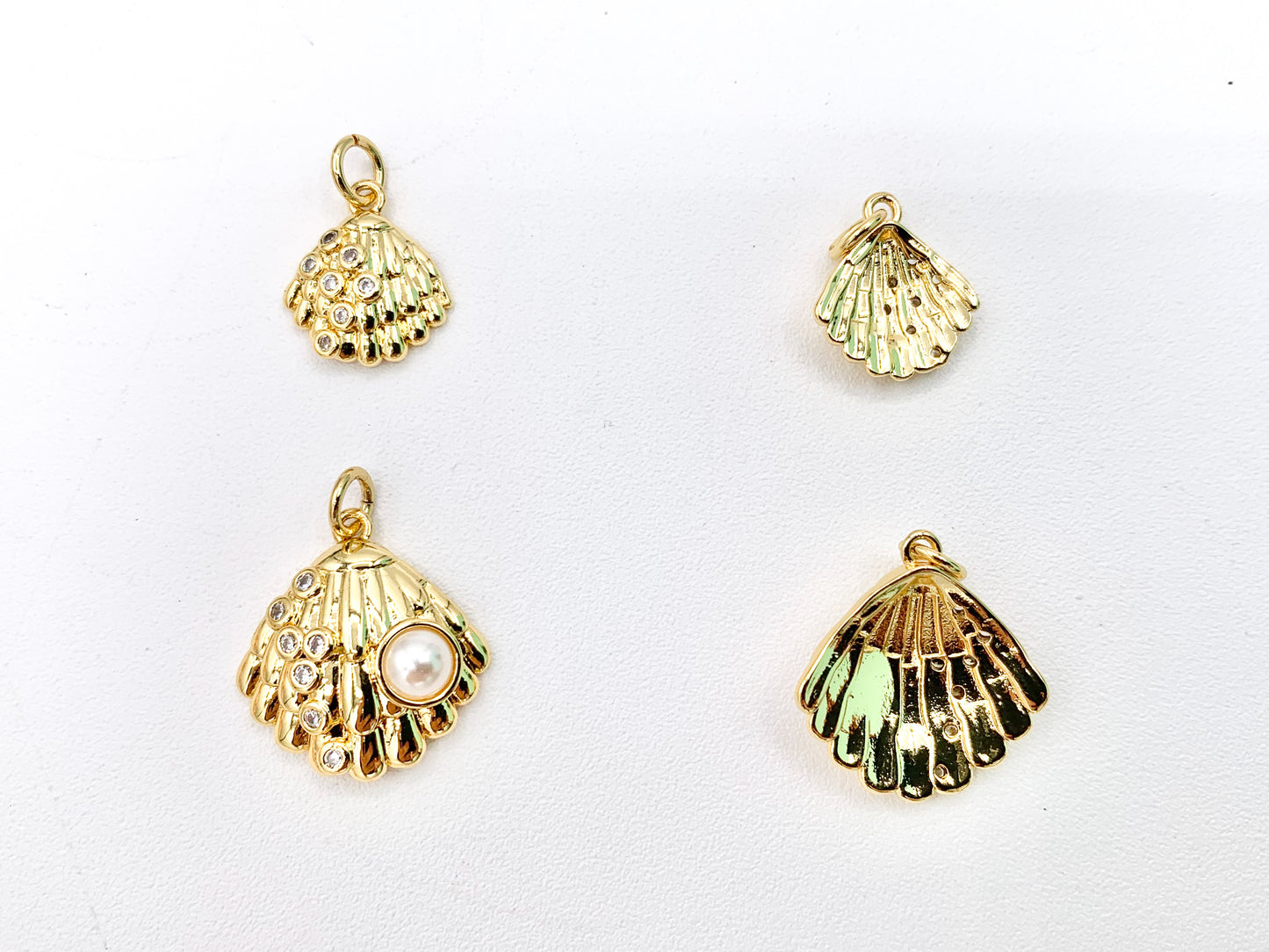 CZ Pave Pearl Shell Shape Summer Sealife Pendant in Real Gold 18K Plated Over Brass 8PCS For Large 10 PCS For Small