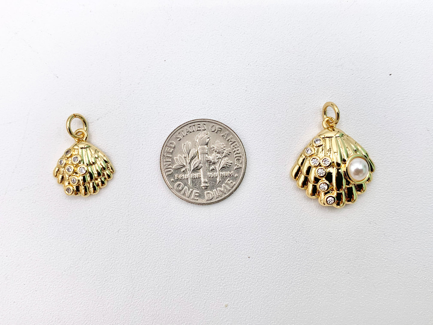CZ Pave Pearl Shell Shape Summer Sealife Pendant in Real Gold 18K Plated Over Brass 8PCS For Large 10 PCS For Small