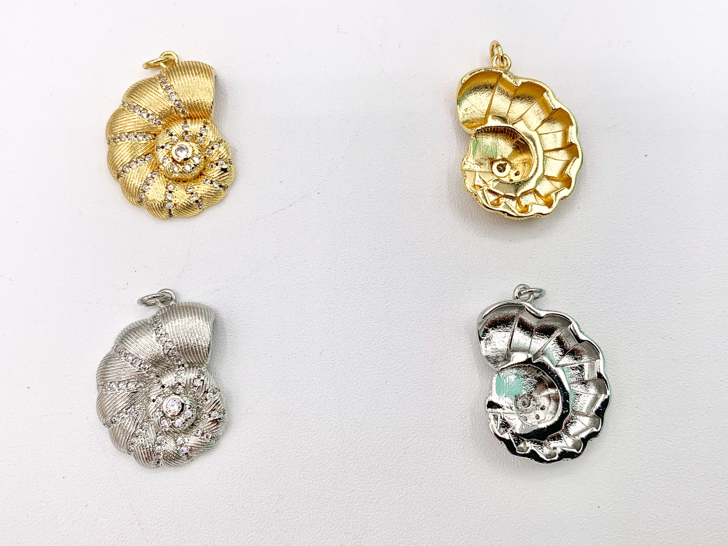 Large CZ Pave Cute Conch Shell Charms Pendants Plated in 18K Gold/Platinum Copper Base 5 PCS