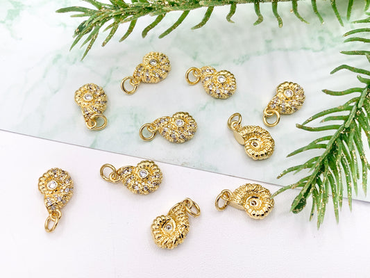 Cute Small CZ Pave Conch Shell Charms Pendants Plated in 18K Gold Copper Base 10 PCS