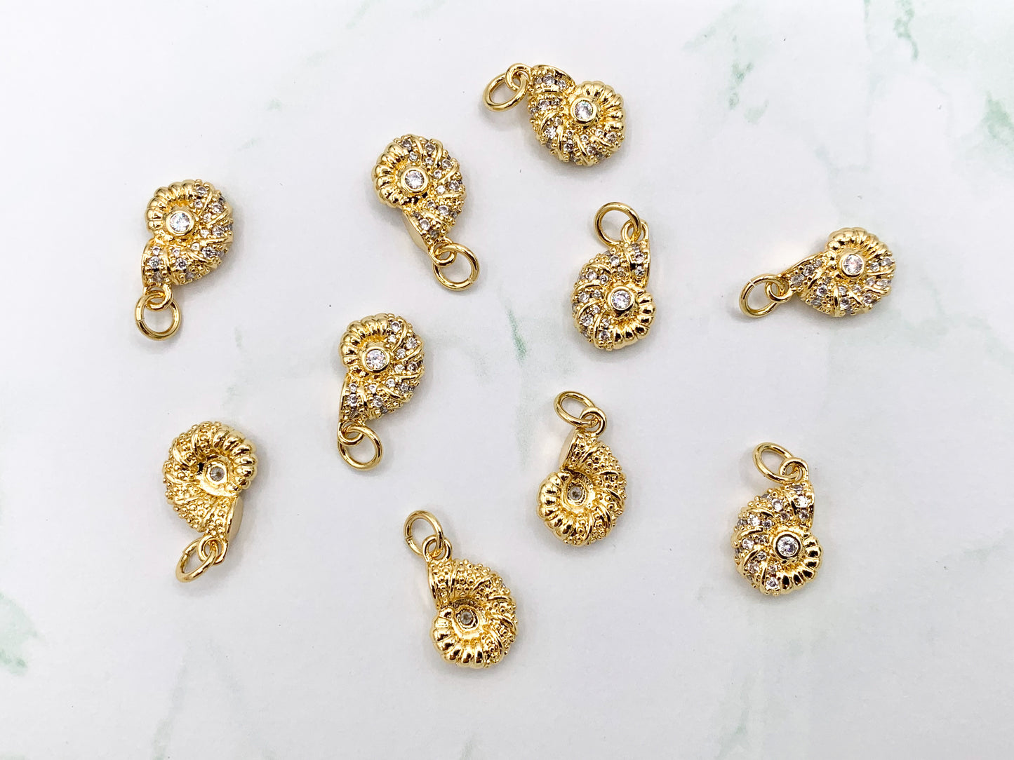 Cute Small CZ Pave Conch Shell Charms Pendants Plated in 18K Gold Copper Base 10 PCS