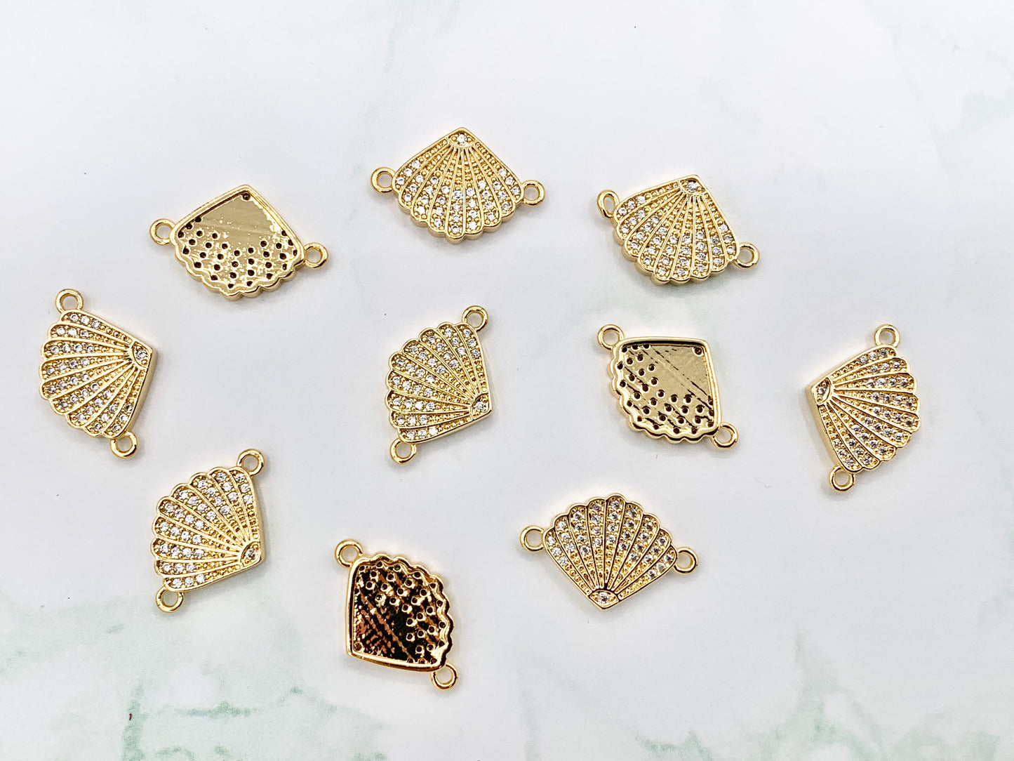 Cute Small CZ Pave Shell Connectors Pendants Plated in 18K Gold Copper Base 10 PCS