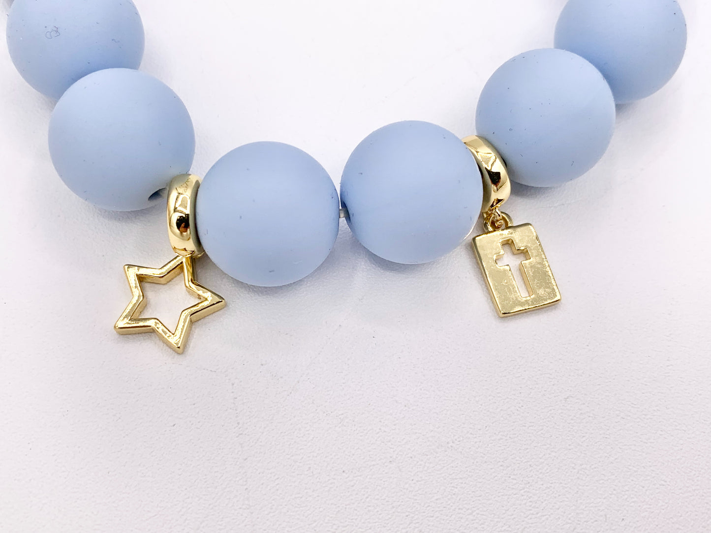 Hollow Star and Cross Charms on Spacer Bead in Real 18K Gold Plated Over Brass 10 PCS