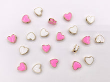 Cargar imagen en el visor de la galería, 9x10mm Enamel Pink and White Heart Spacer Beads in Real 18K Gold Plated Over Copper 10 PCS
