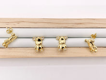 Load image into Gallery viewer, Cute Teddy Bear Earring Studs in Real 18K Gold Plated CZ Pave Over Copper 4 PAIRS
