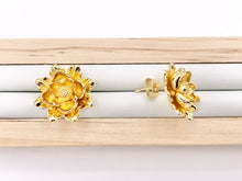 Cargar imagen en el visor de la galería, Big Lotus Flower Earring Studs in Real 18K Gold Plated Over Copper 3 PAIRS
