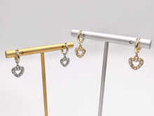 Cargar imagen en el visor de la galería, Cute Dangle Pearl Heart Huggie Earrings with CZ Pave in 18K Gold/Platinum Plated Copper 4 PAIRS
