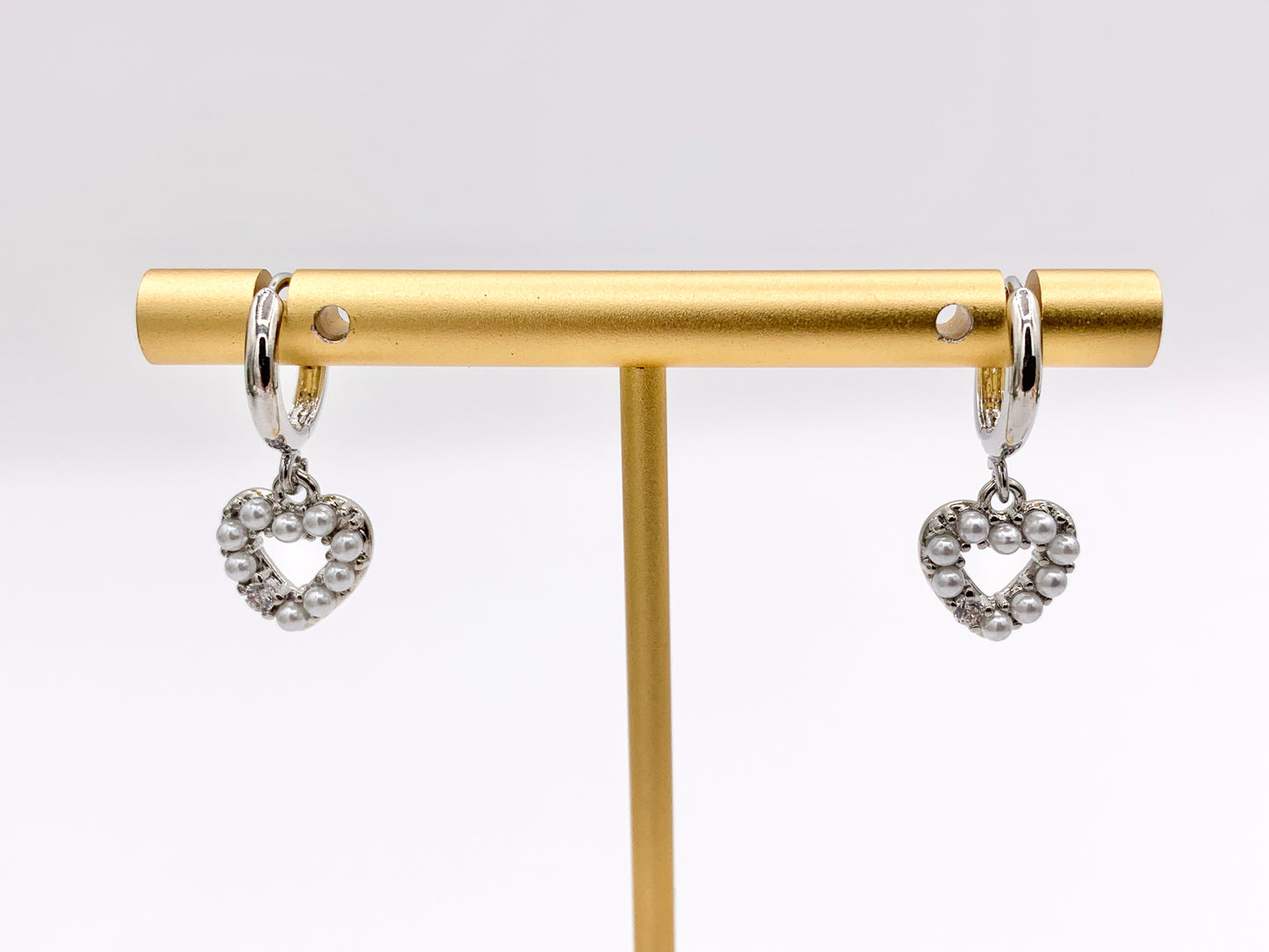 Cute Dangle Pearl Heart Huggie Earrings with CZ Pave in 18K Gold/Platinum Plated Copper 4 PAIRS